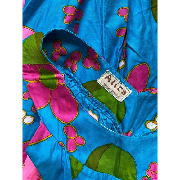 Vtg 1960s Alice Polynesian Hawaiian Floral Waterfall Sleeveless Maxi Dress | S - Picture 12 of 13